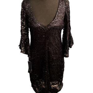 Tiana B‎ Dress Womens Size 8P Black Lined Sequin Lace Stretch Nylon